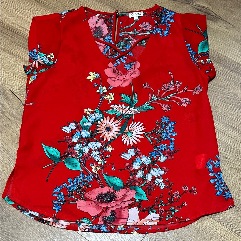 Lily White Red Floral Blouse
